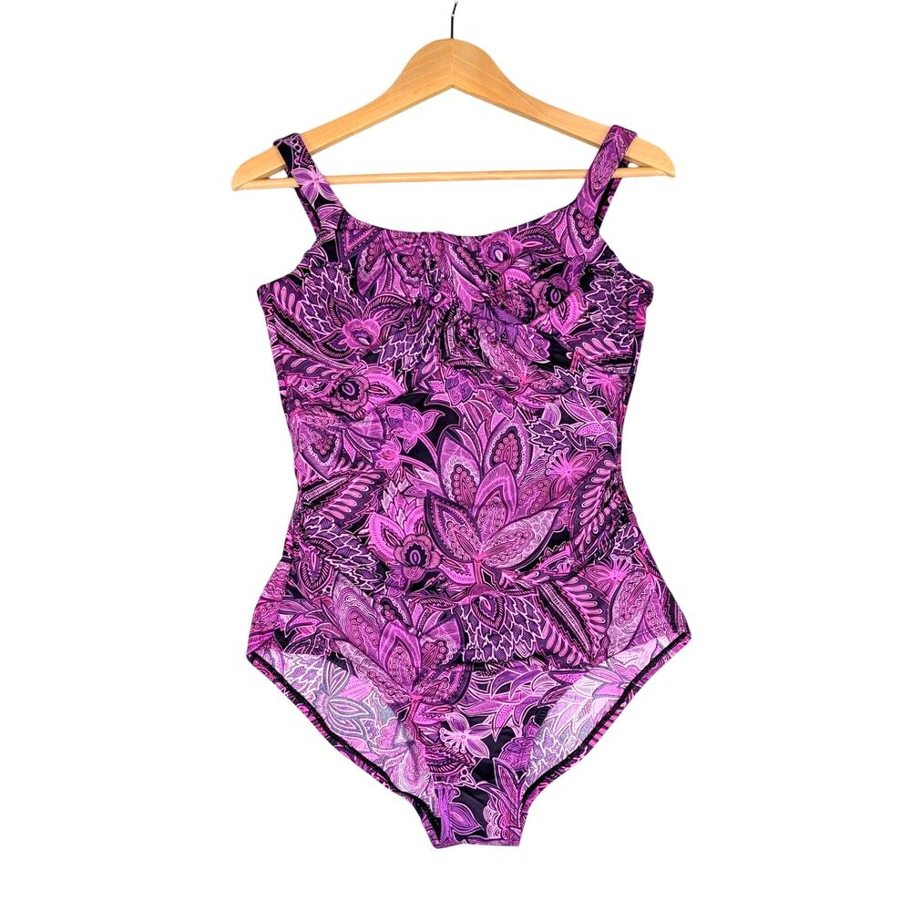 Lands’ End One Piece Swimsuit 10D Underwire Modest Paisley Floral Boho Resort